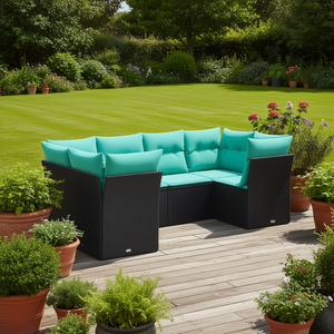 Garden <b>Sofa</b> Set In Black Pe <b>Rattan</b> With Powder Coated Steel Frame Outdoor Furniture For Garden Seating Capacity 6 Weather - Product Image 3