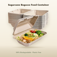 Boîte alimentaire à clapet en bagasse compostable à 3 compartiments, écologique, en canne à sucre, pour plats à emporter, avec couvercle articulé pour restaurant