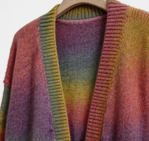 Cárdigan Oversize de <span class=keywords><strong>Mujer</strong></span> con Cuello en V, Diseño Abierto, Degradado Arcoíris y Teñido Espacial, Estilo Chunky Candy, Rayas, Venta al por Mayor - Product Image 2