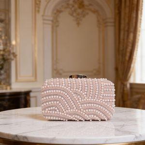 Vintage <strong>Pearl</strong> Evening Bag Handmade Beaded &amp; Rhinestone Clutch Elegant Women's Party Dress <strong>Handbag</strong> - Product Image 4