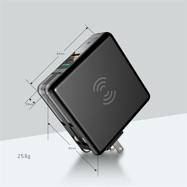 4 in 1 Built in Cable USB Travel Charger Wireless Power Bank 10000mAh With AU EU UK Wall Plug Mini Power Bank