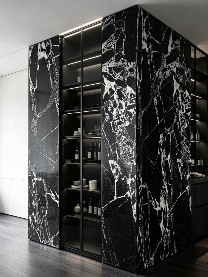Bold Contrast Black Breccia Marble Natural Stone Big Slab for Kitchen ...