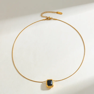 Collar de Moda Chapado en Oro de 18K con Colgante Cuadrado de Circonita y Cadena de Serpiente de Acero Inoxidable 304, Joyería Clásica y Elegante para Mujer - Product Image 5