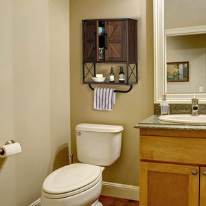 Retro wall-mounted wooden bathroom vanity, solid wood double door bathroom vanity, American country style towel rack and - Product Image 2