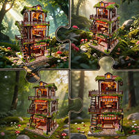 Kit Fai da Te in Legno per Book Nook, Caffetteria a Tema Temporale, Puzzle 3D, Inserto per Scaffale Casa delle Bambole in Miniatura con Luce Stradale a LED, Regalo