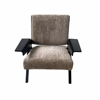 Fauteuil d'appoint de style Mid-Century, fauteuil lounge en tissu chenille beige taupe, structure en bois massif, accoudoirs en bois pour salon, hôtel