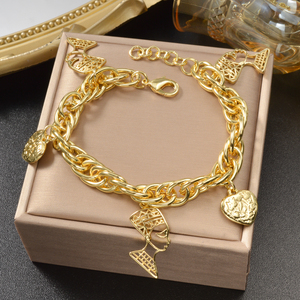embossed egyptian queen heart charm chunky <b>copper</b> shiny personnalisé women fashion daily wholesale 18k gold plated <b>bracelet</b> - Product Image 3