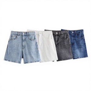 Shorts en jean vintage d'été pour femme, taille haute, coupe droite, décontracté, amincissant, délavé, à séchage rapide - Product Image 3