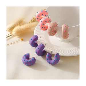 Boucles d'oreilles en résine époxy écologique style Ins, en forme de C, style pastoral, en acier inoxydable émaillé, bijoux - Product Image 1