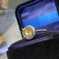 Bague en argent Sterling 925 avec Moissanite jaune citron, 3.0 carats, bague de mariage avec diamant coloré, bijoux de luxe, cadeau pour femmes