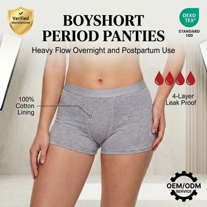 Culottes menstruelles post-partum OEM en gros, flux abondant, 4 couches, anti-fuites, style shorty, grandes tailles, réutilisables, en coton - Product Image 1