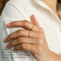 Bague personnalisée EMANCO en acier inoxydable avec initiale et pierre de naissance, ajustable, pour femme