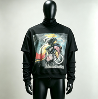 T-shirts Hip Hop pour hommes DTG Front 220 grammes, écologiques, manches longues, 100% coton noir vintage, anti-rétrécissement, jersey épais et ample.