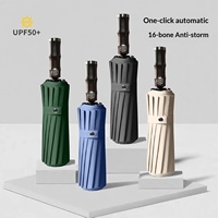 Parapluie pliable automatique à trois volets, double armature en os de dragon, solide, résistant au vent, pare-soleil, logo personnalisé