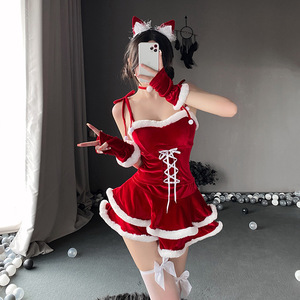Set di Lingerie Natalizia e di Halloween per Donne, Mini Abito in Poliestere con Bordo in Pelliccia, <span class=keywords><strong>Costume</strong></span> Divertente da Gatta per Feste e Cosplay - Product Image 2