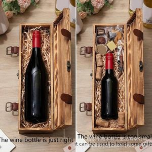 <b>Vintage</b> Wooden Wine <b>Box</b> Single Bottle Pine Wood Portable Gift Storage Rectangle Shape - Product Image 5
