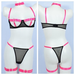Set Lingerie Seksi Dua Warna dengan Tali Bahu, Patchwork, Punggung Terbuka, Tali Pengikat, dan Kerajinan yang Rumit - Product Image 4