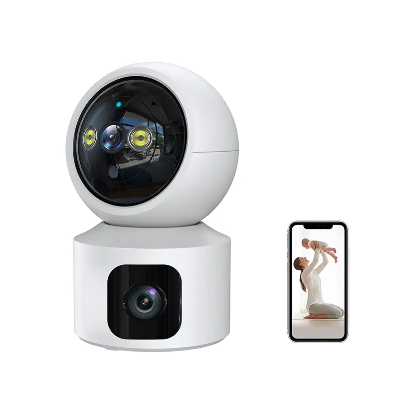 2023 Hd Auto Tracking Dual Lens 3Mp Baby Monitor Outdoor Indoor Home Security Mini Camera Two-way Audio Wifi Camera Cctv Online