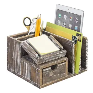 Pedesaan Membakar Kayu Desktop Kantor Organizer Set