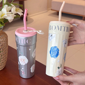 Termo de Acero Inoxidable de Alta Gama para Niñas, con Diseño Floral y Pajita, para Uso en Escritorio - Product Image 2
