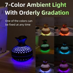 Portable Wood Grain Ultrasonic <b>Humidifier</b> 7-Color LED Night Light USB Powered Home Office Hotel Household Use Low Noise French - Product Image 5