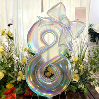 Ballon Chiffre Holographique Transparent de 40 Pouces avec Nœud, Grand Ballon en Aluminium à l'Hélium pour Décoration de Fête d'Anniversaire, Vente Chaude
