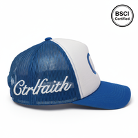 Casquette de camionneur en mousse à 5 panneaux avec logo personnalisé brodé en 3D de haute qualité, certifiée BSCI GRS, fabricant professionnel