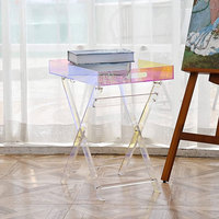 JAYI Table pliable en acrylique personnalisée Table d'appoint irisée Table basse rectangulaire en lucite