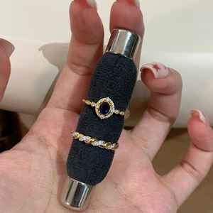 Anillo ovalado azul con zafiro para mujer, chapado en oro <span class=keywords><strong>de</strong></span> 18k, estilo vintage italiano, exquisito, moderno, ligero. - Product Image 5