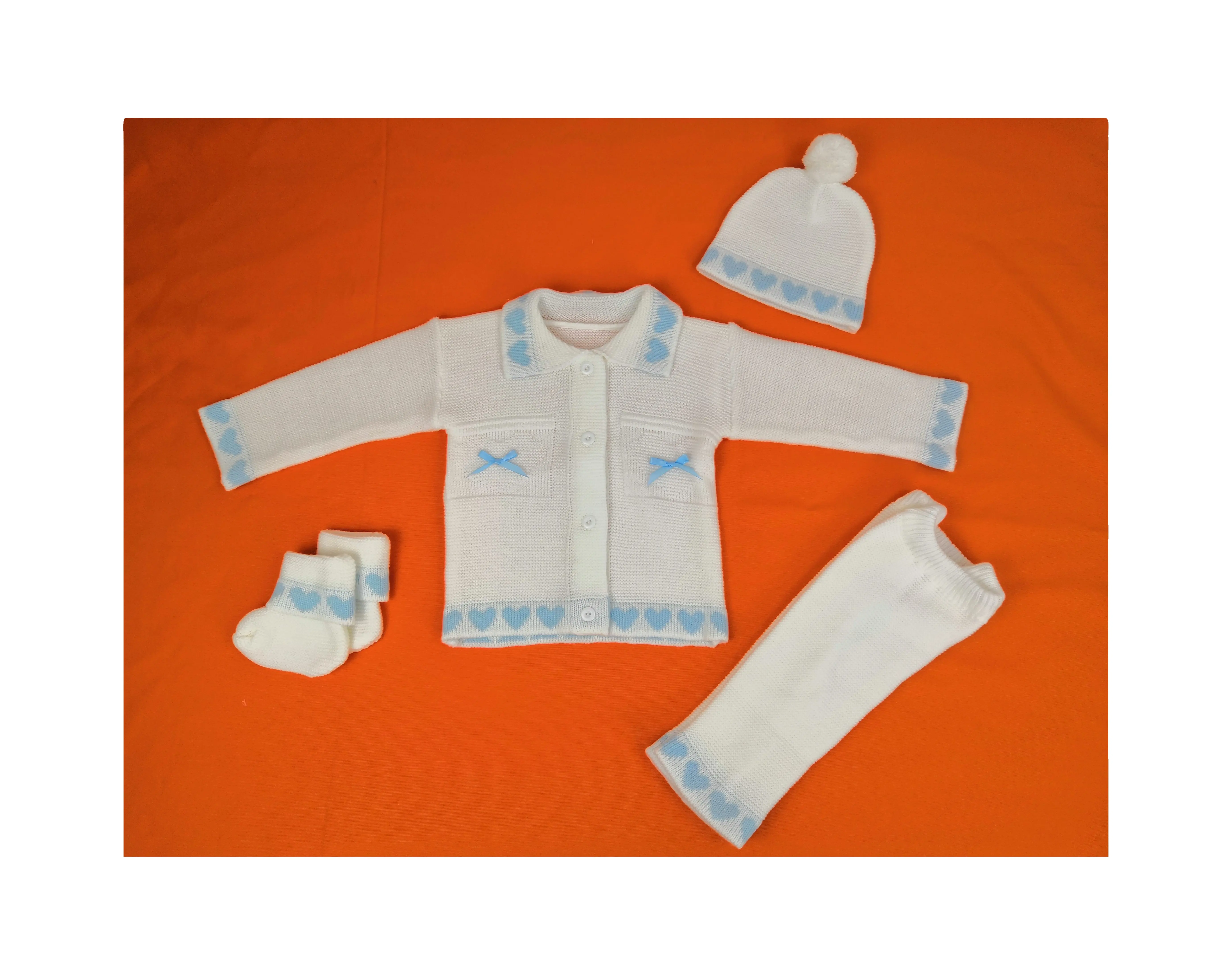 Baby Sweater Set 4 peças Baby Sweater Sweater Pants Baby Wool Hat