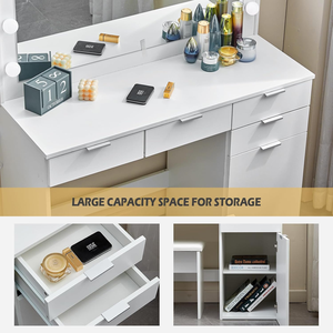 Grande coiffeuse <span class=keywords><strong>blanche</strong></span> à 4 tiroirs avec miroir et tabouret lumineux LED Table de maquillage pour filles et femmes - Product Image 4