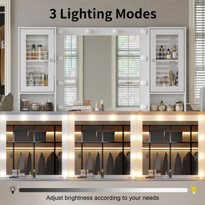 Moderno <span class=keywords><strong>Tocador</strong></span> de Maquillaje con LED Blanco, Espejo con 10 Bombillas Regulables, 12 Cajones de Almacenamiento, Mesa de Maquillaje de <span class=keywords><strong>MDF</strong></span> para Dormitorio - Product Image 6