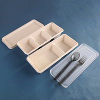 Boîte à lunch jetable en bagasse de canne à sucre, 3 compartiments, anti-fuite, pour plats à emporter