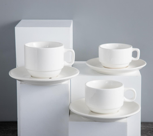 White Ceramic Coffee <b>Cup</b> <b>Saucer</b> Set Multi Spec Custom Logo Bulk Wholesale for Hotels Cafes Restaurants Wedding Events Drinkware - Product Image 1