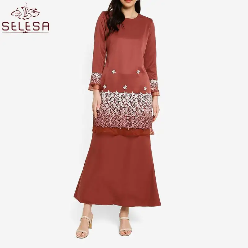 China Factory Direct Supply Moderne Kebaya Fashion Kralen Islamitische Vrouwen Plus Size Blouse Met Rok Online Baju Kurung