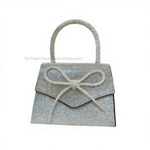 New Cross-border European American Vintage Fashion Full Bow Chain Small <b>Square</b> Cover Dinner Rhinestone Polyester Handbag Tanjing - Product Image 1