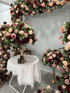 Oferta Especial: Centro de Mesa de Rosas de Seda en Color Rojo, Rosa y Verde, Arreglo Floral en Forma de Bola, Centro de Mesa Color Borgoña para Decoración de Mesa de Boda - Product Image 6