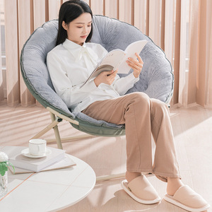 Fauteuil lune pliable en peluche pour la maison, chaise de jardin ronde en aluminium au design contemporain 77x77x7cm, chaise de soleil pliable et inclinable - Product Image 1