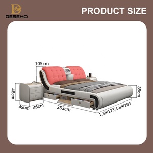 Modern Design Smart Leather Queen Size Multifunctional Smart Luxury <strong>Bed</strong> with <strong>TV</strong> Sleep Storage Sofa <strong>Bed</strong> Bedroom Furniture Set - Product Image 2