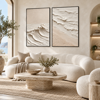 Lot de 2 tableaux texturés 3D Vague Côtier Beige – Diptyque Minimaliste Plage pour Décoration Hôtel, Chambre et Salon