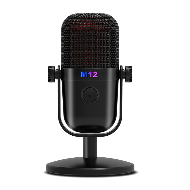 M12 RGB USB Condenser Gaming Microphone Desktop Stand One Key Mute Button for PC Laptop Podcast Streaming Recording Studio Voice