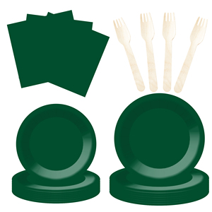 DAMAI - Juego de Vajilla Desechable de Papel Verde para Fiestas, Platos de 7 y 9 Pulgadas, Vasos de Papel y Servilletas - Product Image 4