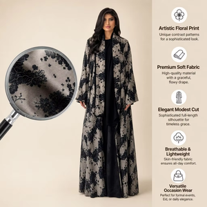 عباءة نسائية إسلامية فضفاضة بأكمام واسعة من زيفنج، كارديجان طويل مفتوح من الأمام بطباعة زهور عتيقة، ملابس خارجية محتشمة للنساء المسلمات - Product Image 1