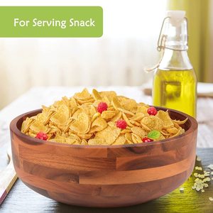 Ensemble de saladiers en bois d'acacia personnalisés avec 2 mains en bois grand bol à mélanger pour salade de fruits et céréales - Product Image 6