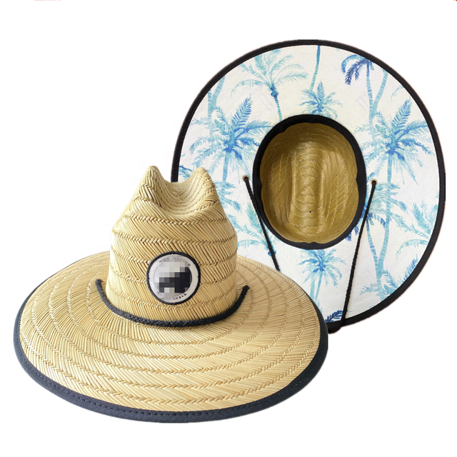 Custom Logo Men's 100%Natural Hollow Straw Sun Classic Beach Hat Women Lifeguard Surf Straw Hat Mexican Wide Brim Sombrero