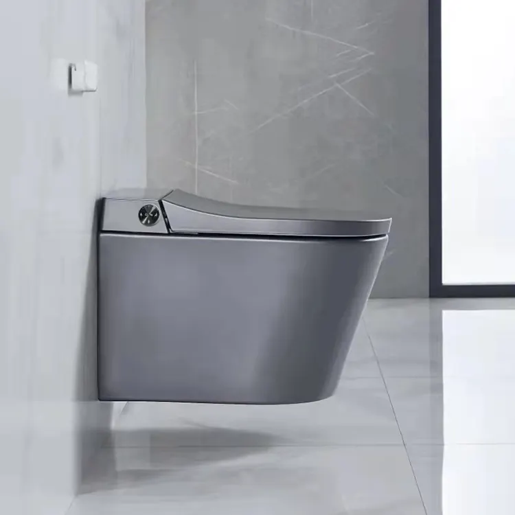 New design bathroom ceramic wall mount drain intelligent automatic matt grey color wall hung smart toilet bowl with bidet