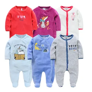 New Arrival Velour Fabric Soft Warm Cartoon Printing Jumpsuit Clothes Baby Winter Rompers Newborn