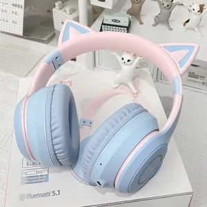 Penjualan terlaris murah tahan lama lucu Hifi Stereo telinga kucing headphone bersinar