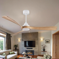 52 pouces d'économie d'énergie LED ventilateur de plafond éclairé télécommande finition en bois chambres climatisation ventilateur alimenté en courant continu pour chambres