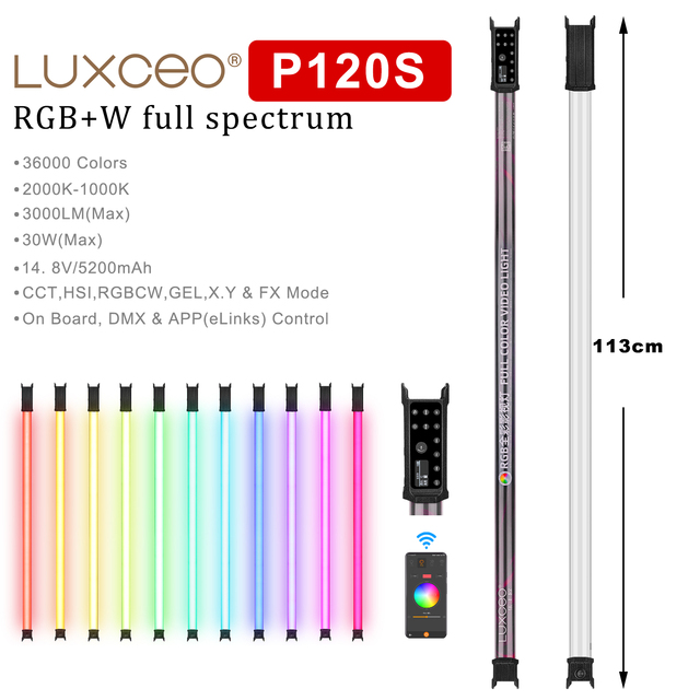 Luxceo 30w Rgb Full Colour Smart Tube App Dmx Control Led Video Light Battery Powered Photo Lights